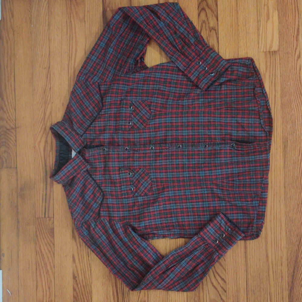 Panhandle Slim Western Shirt Pearl Snap Button Plaid Shirt, XL